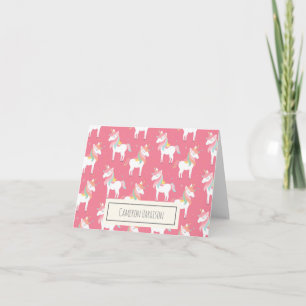 Cute Pink Unicorn Pattern Personalised Note Card