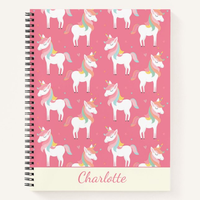 Cute Pink Unicorn Pattern Personalised Notebook (Front)