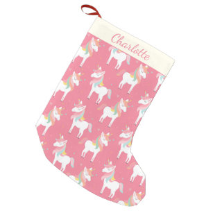 Cute Pink Unicorn Pattern Personalised Small Christmas Stocking
