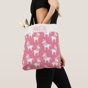 Cute Pink Unicorn Pattern Personalised Tote Bag