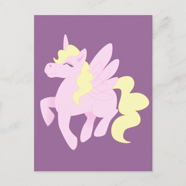 Cute Pink Unicorn Pegasus (Unipeg) Postcard (Front)