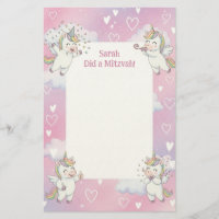 Cute Pink Unicorn Personalised Mitzvah Note