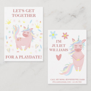 Cute Pink Unicorn Playdate Mummy Calling Card