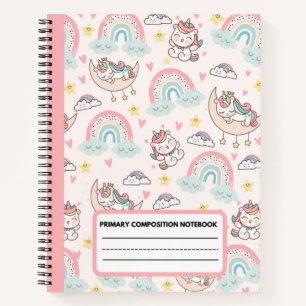 Cute Pink Unicorn Primary Composition Notebook