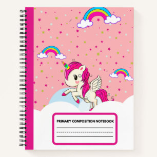 Cute Pink Unicorn Rainbow Composition Notebook