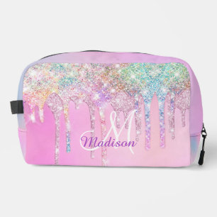 Cute Pink Unicorn Rainbow Glitter Drips monogram A Dopp Kit