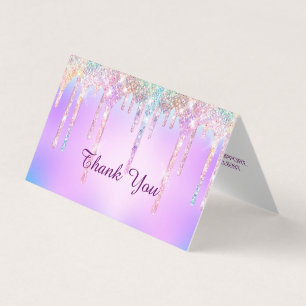 Cute Pink Unicorn Rainbow Glitter Drips monogram  Business Card