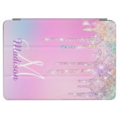 Cute Pink Unicorn Rainbow Glitter Drips monogram iPad Air Cover (Horizontal)