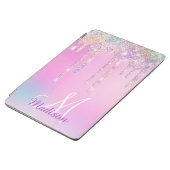 Cute Pink Unicorn Rainbow Glitter Drips monogram iPad Air Cover (Side)