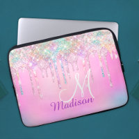 Cute Pink Unicorn Rainbow Glitter Drips monogram