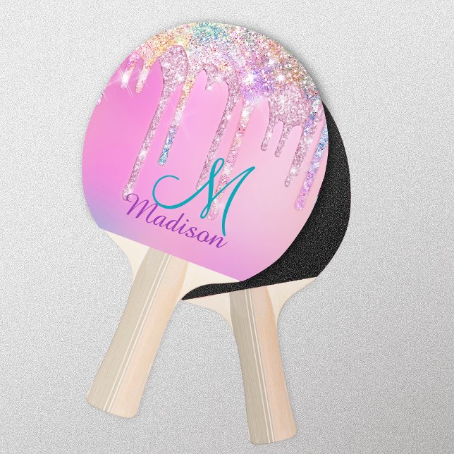 Cute Pink Unicorn Rainbow Glitter Drips Ping Pong  Ping Pong Paddle (Creator Uploaded)