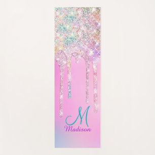 Cute Pink Unicorn Rainbow Glitter Drips Yoga Mat
