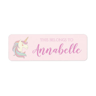 Cute Pink Unicorn School Book Name Sticker Label