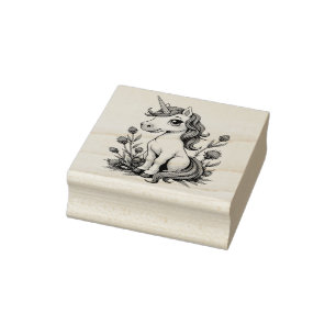 Cute Pink Unicorn Seated Amongst Scottish Thistles Rubber Stamp