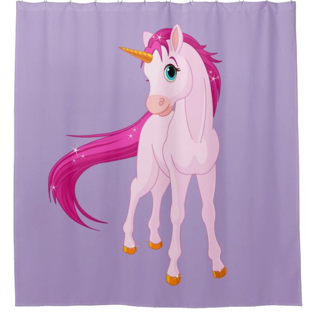 Cute Pink Unicorn Shower Curtain (Front)