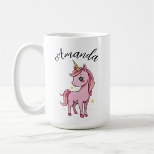 Cute Pink Unicorn Stars Girl Name Coffee Mug