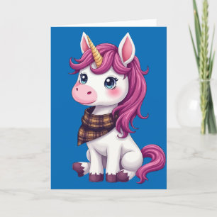 Cute Pink Unicorn Wearing A Scottish Plaid Scarf Holiday Card