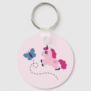Cute Pink Unicorn with a Butterfly Key Ring