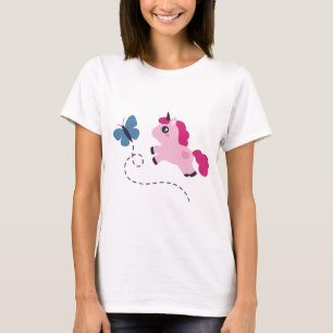 Cute Pink Unicorn with a Butterfly T-Shirt