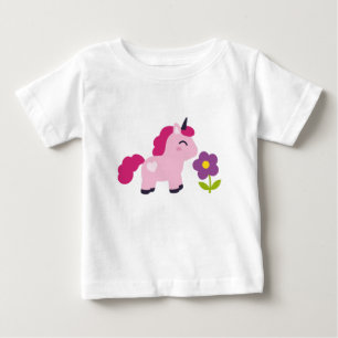 Cute Pink Unicorn with a Flower Baby T-Shirt