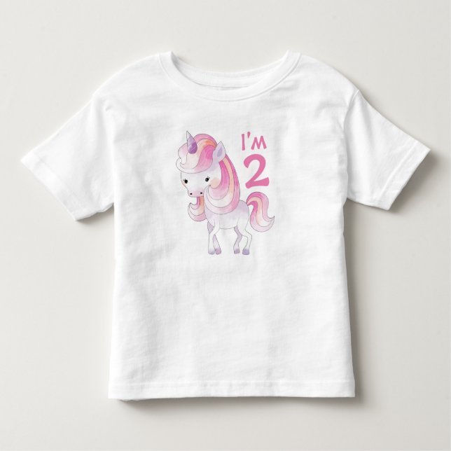 Cute Pink Unicorn with Child's Age Toddler T-Shirt (Front)