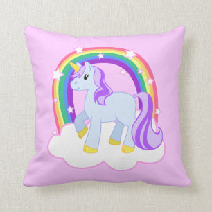 Cute Pink Unicorn with Sparkly Rainbow Cushion