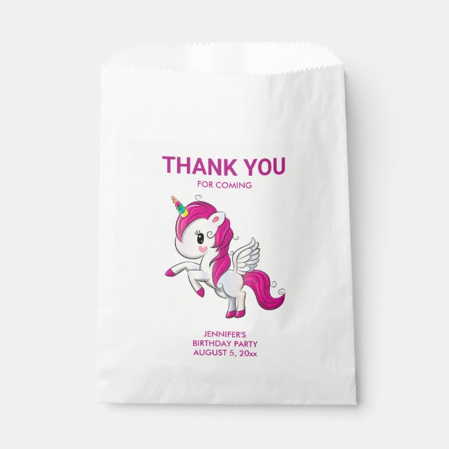 Cute Pink Unicorn with Wings Birthday Favour Bag (Front)