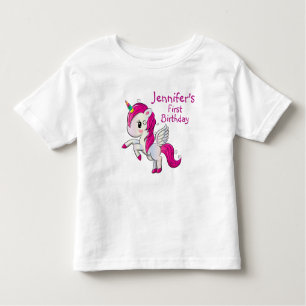 Cute Pink Unicorn with Wings Birthday Toddler T-Shirt