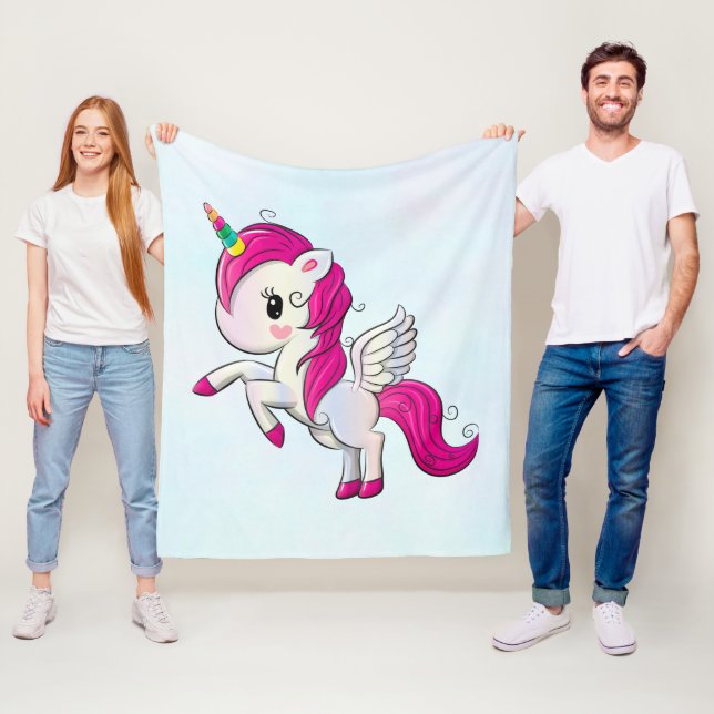 Cute Pink Unicorn with Wings Fleece Blanket (In Situ)