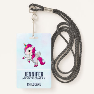 Cute Pink Unicorn with Wings ID Badge