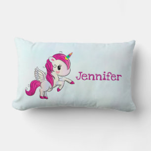 Cute Pink Unicorn with Wings Lumbar Cushion