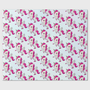 Cute Pink Unicorn with Wings Pattern Wrapping Paper