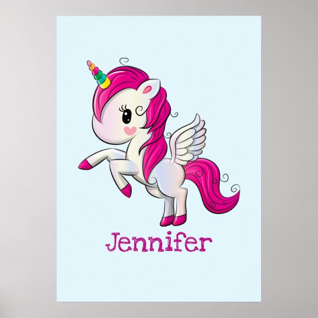 Cute Pink Unicorn with Wings Poster (Front)