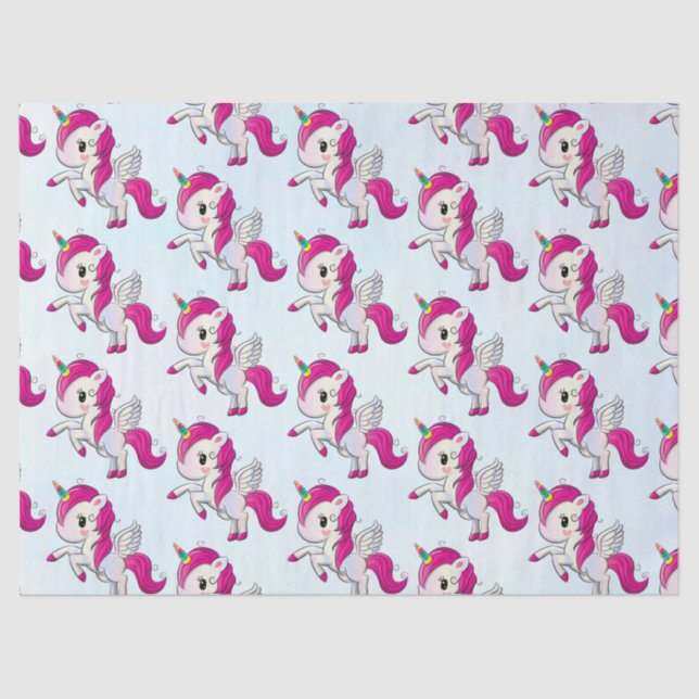Cute Pink Unicorn with Wings Tissue Paper (Front)