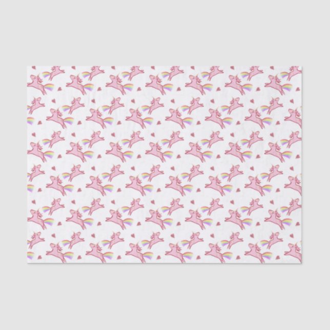 Cute Pink Unicorns & Hearts Doodles Pattern Tissue Paper (Front)