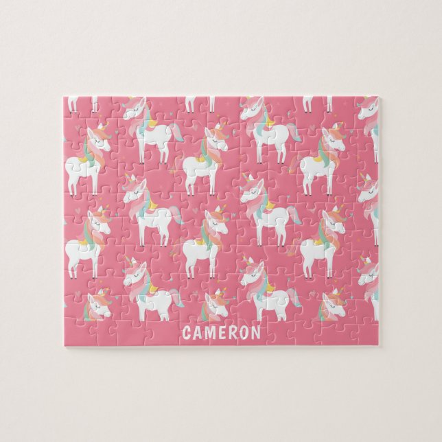 Cute Pink Unicorns Personalised Jigsaw Puzzle (Horizontal)