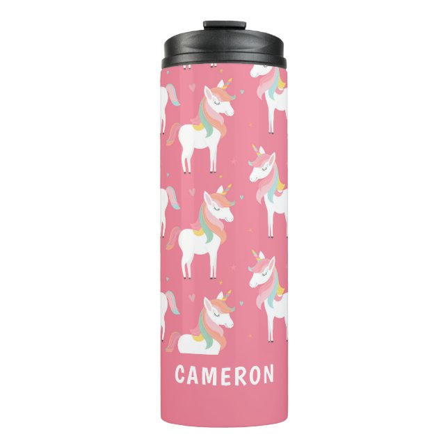 Cute Pink Unicorns Personalised Thermal Tumbler (Front)
