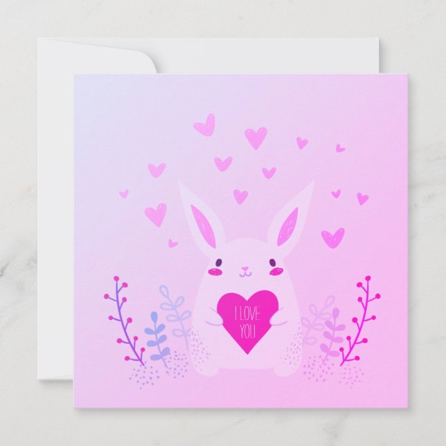Cute Pink Valentine's Day I Love You Bunny Holiday Card (Front)