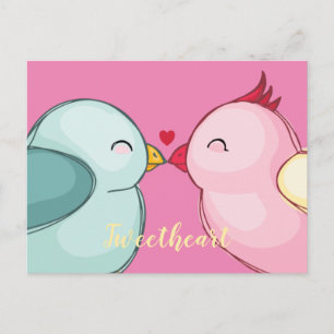 Cute Pink Valentines Day Love Birds Postcard