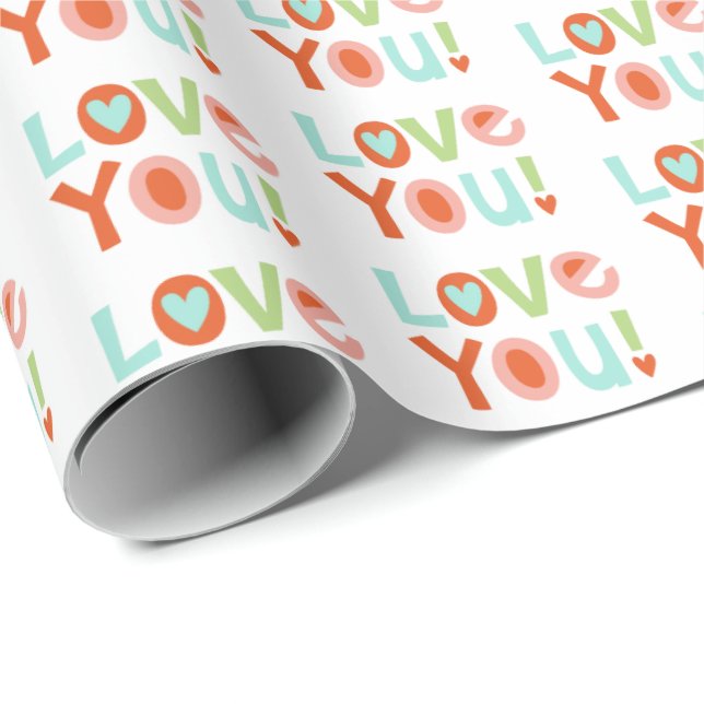 Cute Pink Valentines Day Love You Typography Wrapping Paper (Roll Corner)