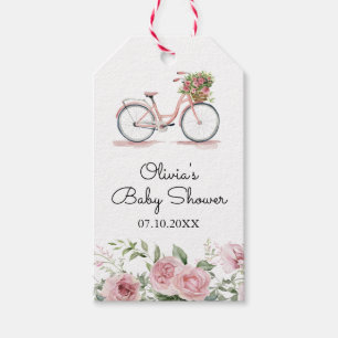 Cute Pink Vintage Bicycle Girl Baby Shower Gift Tags