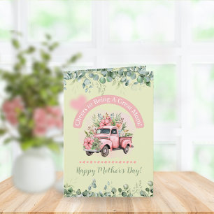 Cute Pink Vintage Flower Truck Mother"s Day  Holiday Card