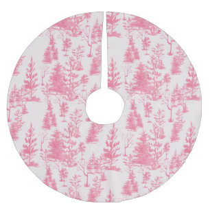Cute Pink Vintage Pine Tree Christmas Brushed Polyester Tree Skirt
