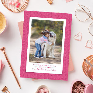 Cute pink warm fuzzy Valentine's Day pet photo Holiday Card