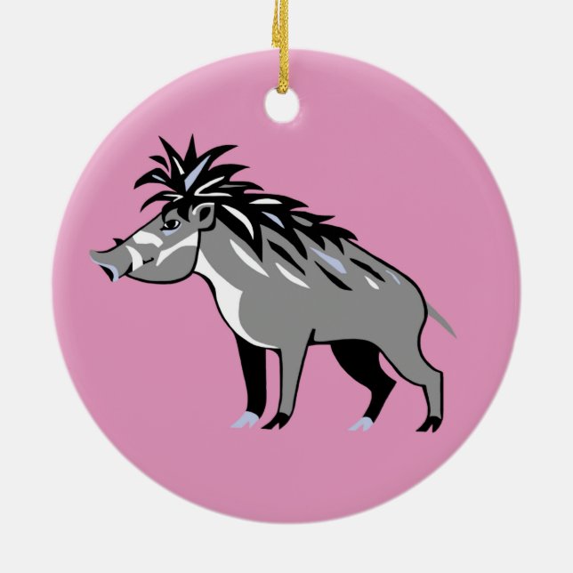 Cute pink Warty PIG- Warthog - Wildlife - Ceramic Ornament (Back)
