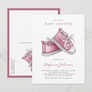 Cute Pink Watercolor Baby Booties Baby Shower Invitation Postcard
