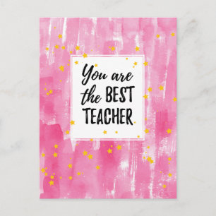 Cute Pink Watercolor Best Teacher Appreciation Postcard