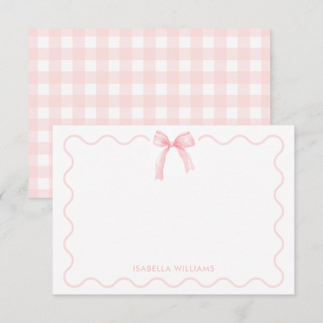 Cute Pink Watercolor Bow Personalised Note Card (Front/Back)