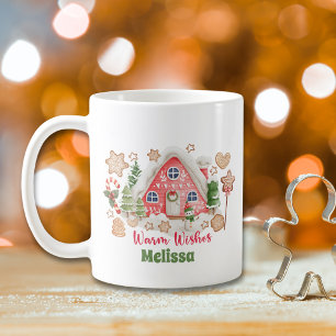 Cute Pink Watercolor Christmas Warm Wishes Cookie Coffee Mug
