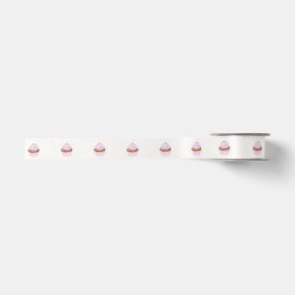 Cute Pink Watercolor Cupcake Satin Ribbon